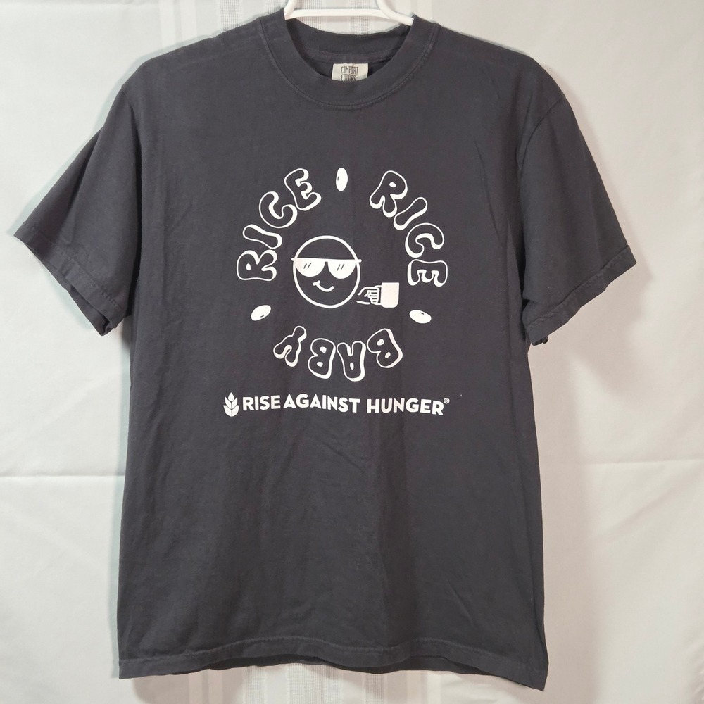 Comfort Colors T-Shirt Mens M Gray Rice Rice Baby Rise Against Hunger Graphic